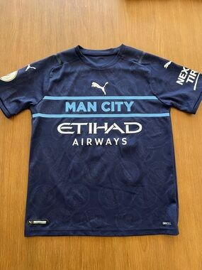 Puma Man City Navy and Light Blue Short-Sleeve Jersey